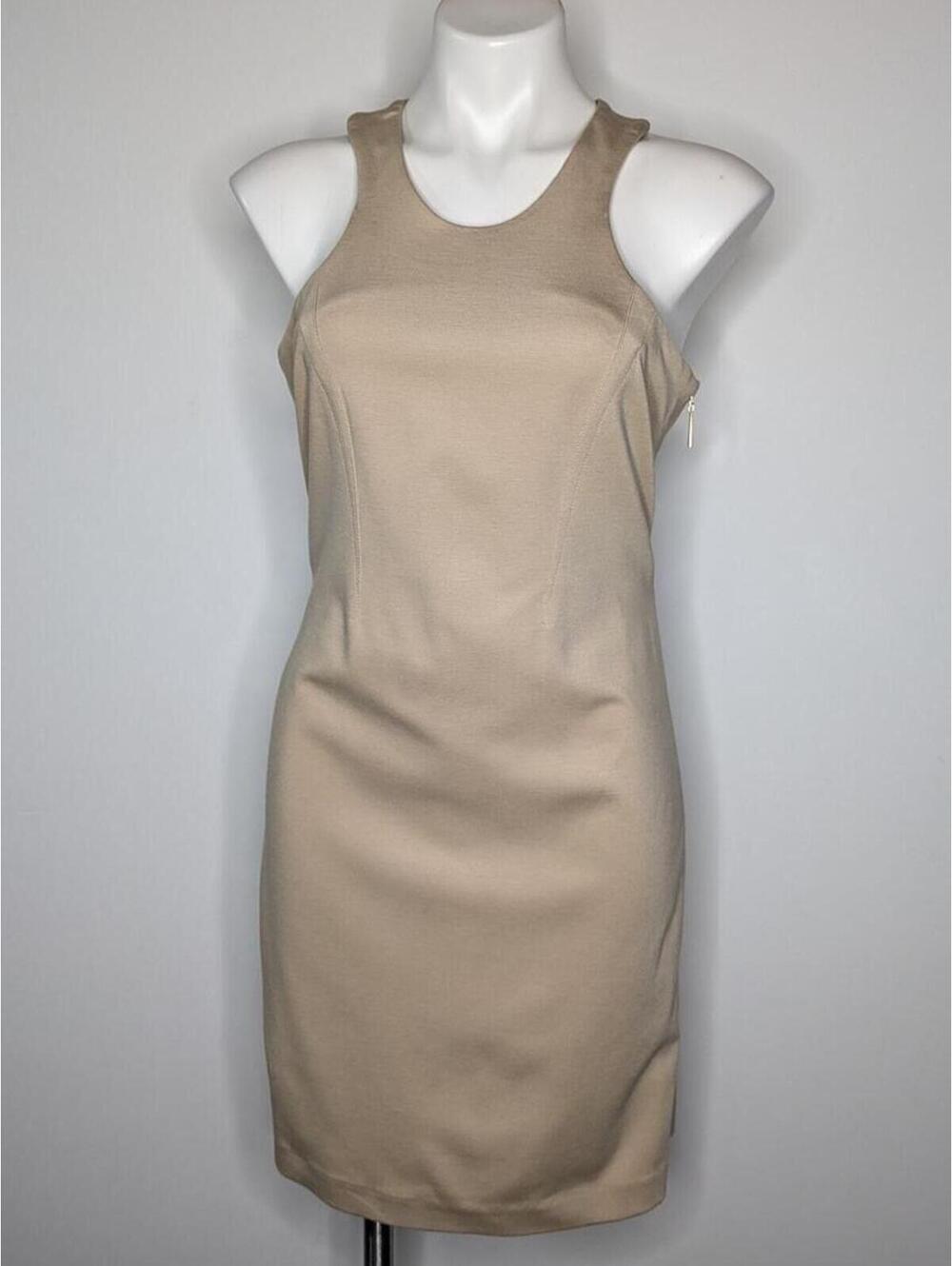 Boston Proper Tan Zip Side Sleeveless Knee Length Dress 8